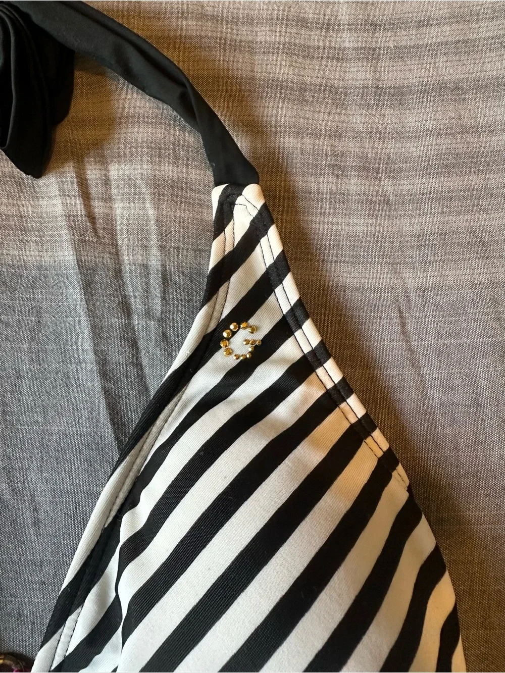 Guess Black & White Striped One-Piece Swimsuit with Mint Polka Dot Lining